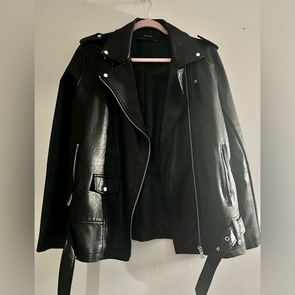 Zara Faux Leather Jacket - Black - Oversized Style